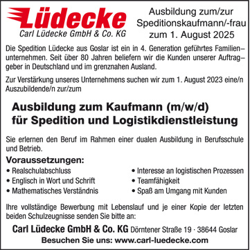 Bild Anzeige Ausbildung Speditionskaufmann