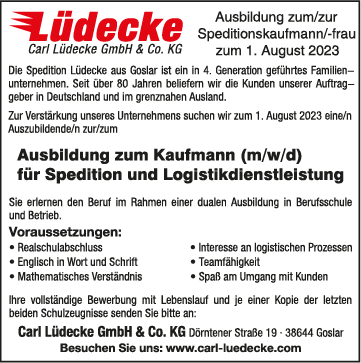 Bild Anzeige Ausbildung Speditionskaufmann